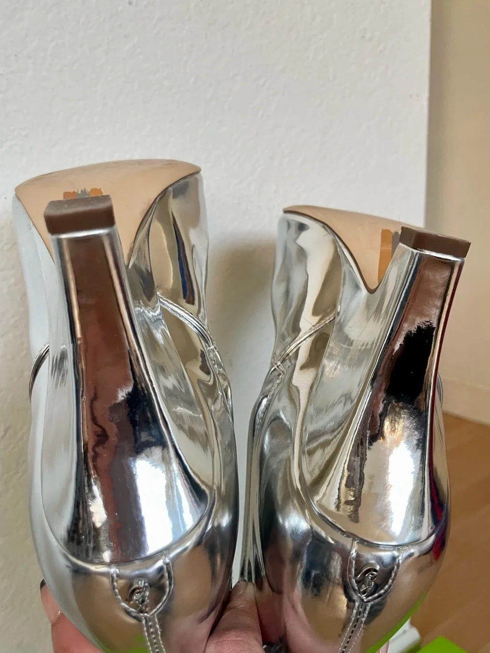 Sam Edelman Vance 2 Knee High Boots Soft Silver Metallic Pointed Toe Block Heel